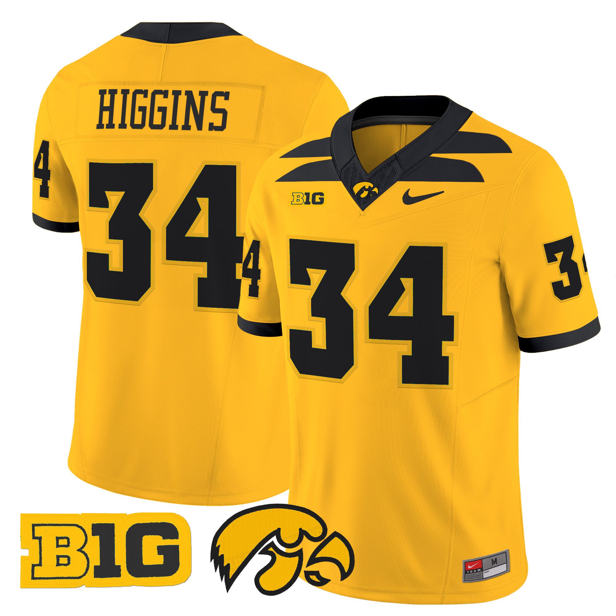 Men Iowa Hawkeyes #34 Higgins Yellow Nike 2024 Vapor Limited NCAA Jersey style 1